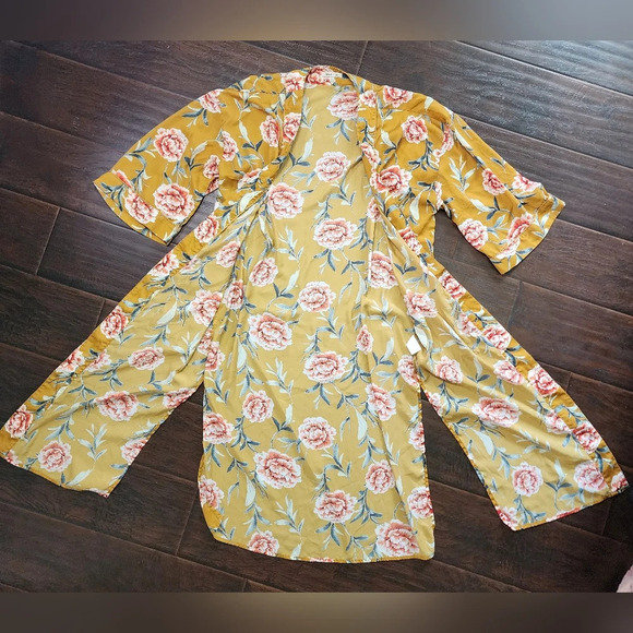 Bleuh Ciel Yellow Floral Vintage Style Kimono Large - Picture 7 of 11